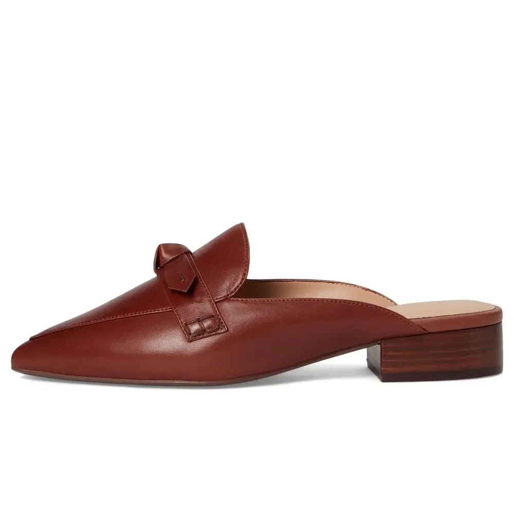 COLE HAAN WOMENS PIPER BOW MULE, DARK CUOIO LEATHER, 9.5-B US